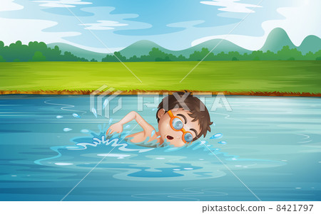 A young man swimming 8421797