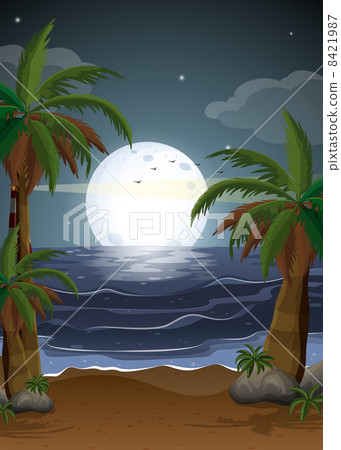 A beach with palm trees and a parola A beach with palm trees and a parola 8421987