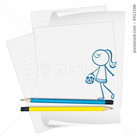 A paper with a girl holding a basket of flower A paper with a girl holding a basket of flower 8422106