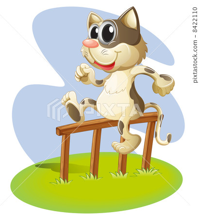 A cat sitting on a wooden stick 8422110