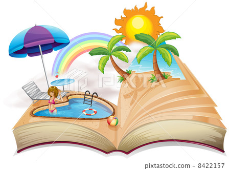 A book with an image of a pool 8422157