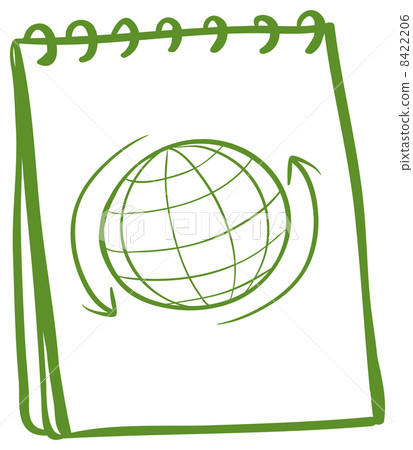 A green notebook with a drawing of a globe at the cover page A green notebook with a drawing of a globe at the cover page 8422206