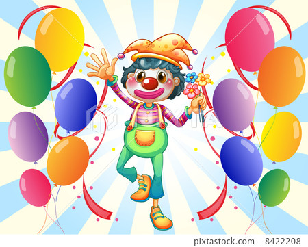 A clown in the middle of the balloons with flowers A clown in the middle of the balloons with flowers 8422208