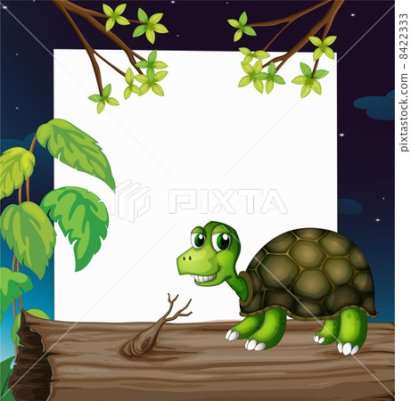 A turtle above the wood with an empty board at the back A turtle above the wood with an empty board at the back 8422333