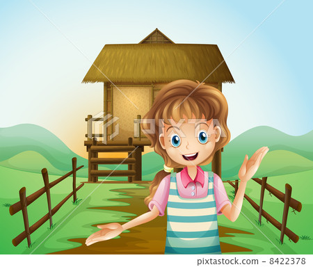 A girl in front of the nipa hut A girl in front of the nipa hut 8422378