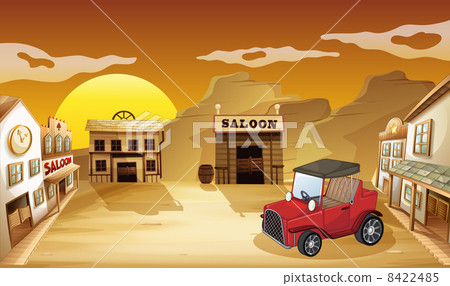 A red jeepney outside the saloon 8422485