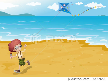 A beach with a boy playing 8422658