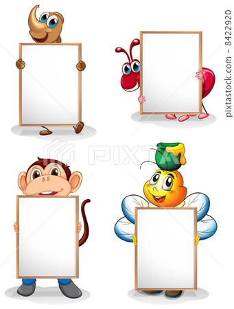 Four whiteboards in front of the four animals Four whiteboards in front of the four animals 8422920