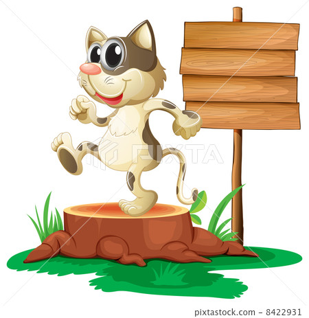 A cat above a trunk near an empty board A cat above a trunk near an empty board 8422931