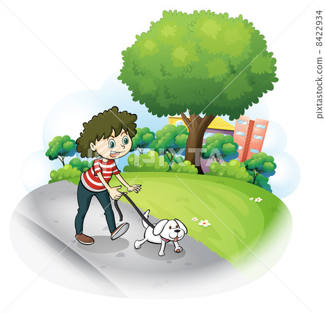 A woman and her puppy at the street A woman and her puppy at the street 8422934