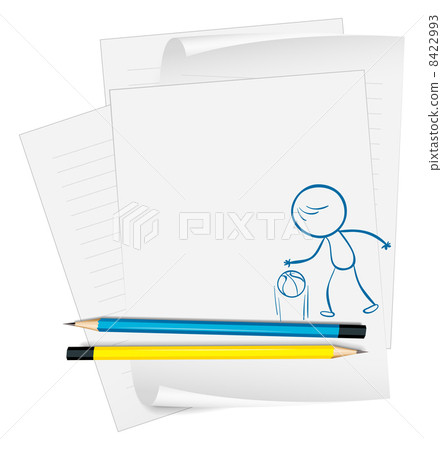 A paper with a sketch of a basketball player A paper with a sketch of a basketball player 8422993