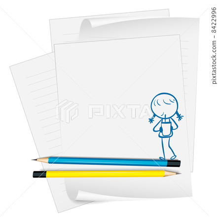 A paper with a sketch of a girl drinking A paper with a sketch of a girl drinking 8422996
