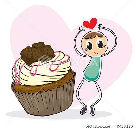 A cupcake and a sketch of a boy with a heart 8423180