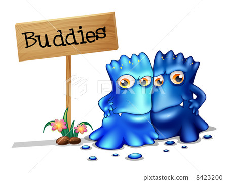 Two monster friends near a signboard Two monster friends near a signboard 8423200