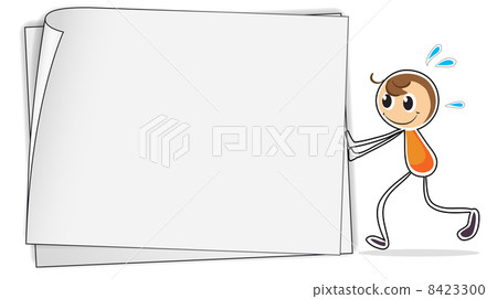 A boy pushing a big blank paper A boy pushing a big blank paper 8423300