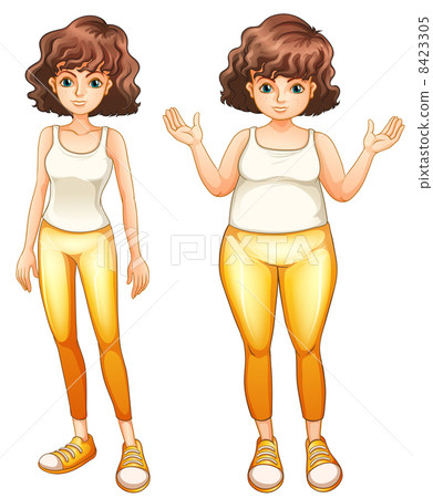 A fat and a slim lady in their yellow pants A fat and a slim lady in their yellow pants 8423305