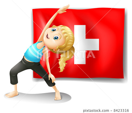 A girl having her exercise in front of the Switzerland flag A girl having her exercise in front of the Switzerland flag 8423316