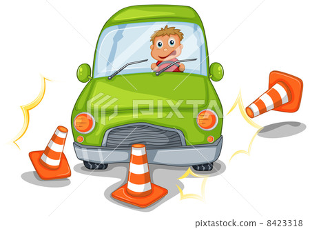 A boy riding a green car A boy riding a green car 8423318