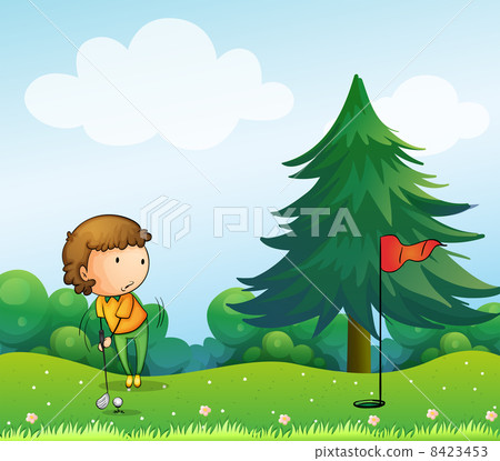 A girl playing golf in the hill A girl playing golf in the hill 8423453