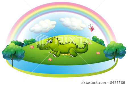 An alligator at the hill with a rainbow An alligator at the hill with a rainbow 8423586