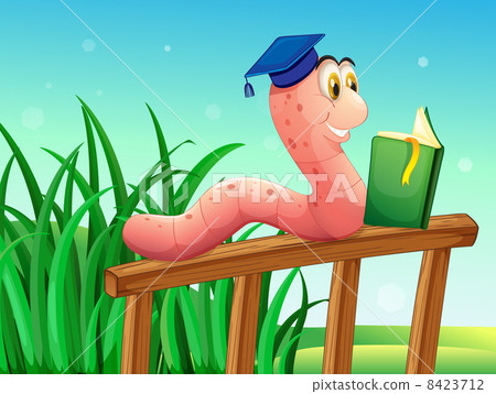 A worm reading a book above the fence 8423712