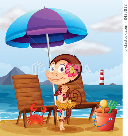A monkey in a hawaiian attire at the beach A monkey in a hawaiian attire at the beach 8423818
