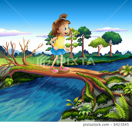 A small girl crossing the river A small girl crossing the river 8423845
