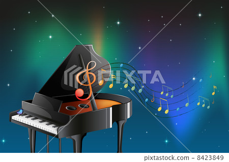 A black piano with musical notes 8423849