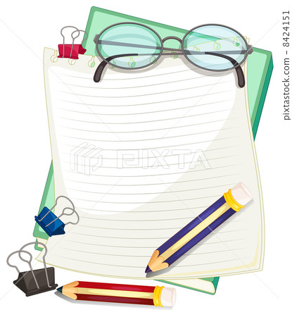 An empty paper with pencils and paper clips An empty paper with pencils and paper clips 8424151