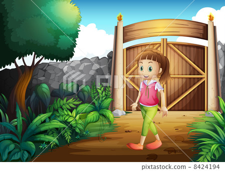 A young girl at the gated yard 8424194