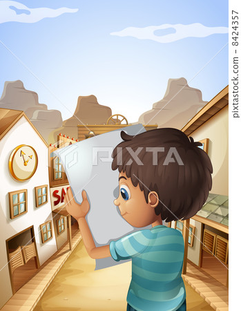 A boy holding an empty piece of paper - Stock Illustration [8424357 ...