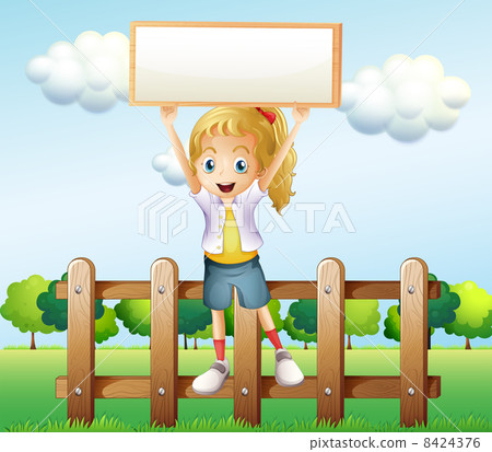 A girl holding an empty frame standing above... - Stock Illustration ...