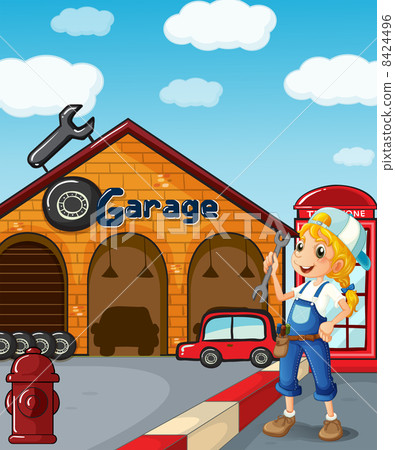 A girl in the garage - Stock Illustration [8424496] - PIXTA