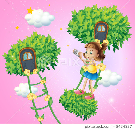 A girl with her camera near the ladder plant 8424527