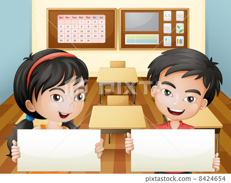 Two smiling teenagers with empty signages Two smiling teenagers with empty signages 8424654