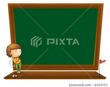A blackboard with a boy playing golf A blackboard with a boy playing golf 8424753