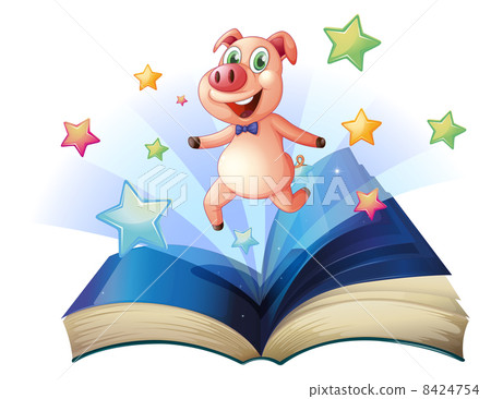 An open book with a pig jumping happily An open book with a pig jumping happily 8424754