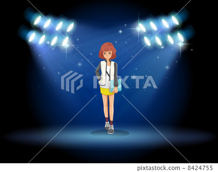 A girl with a binder standing in the middle of the stage A girl with a binder standing in the middle of the stage 8424755