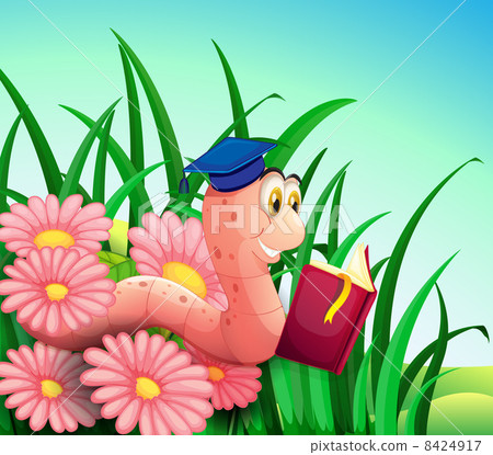 An earthworm reading a book at the garden An earthworm reading a book at the garden 8424917