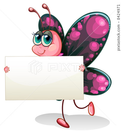 A butterfly holding an empty cardboard 8424971