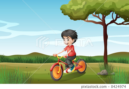 A boy biking at the hill 8424974