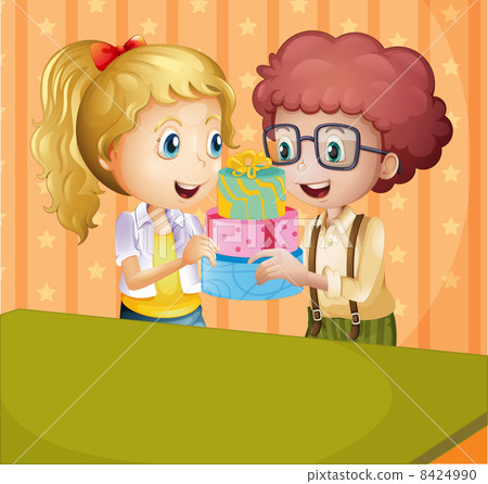 A girl and a boy holding gifts 8424990