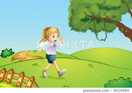 A girl jogging at the hill 8424994
