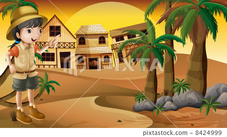 A young girl at the desert standing near the palm trees A young girl at the desert standing near the palm trees 8424999