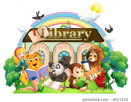 Animals reading in front of the library Animals reading in front of the library 8425230