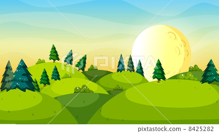 Pine trees above the hills 8425282