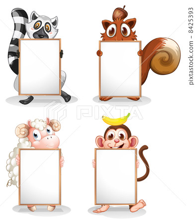 Four different animals with empty whiteboards Four different animals with empty whiteboards 8425393