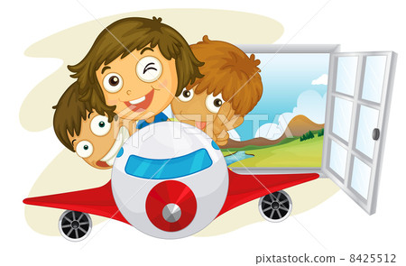 Kids riding on an airplane 8425512