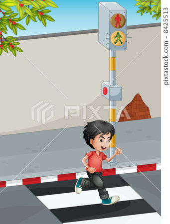 A boy running while crossing the street 8425513