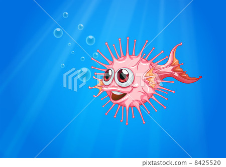 A pink puffer fish in the ocean 8425520